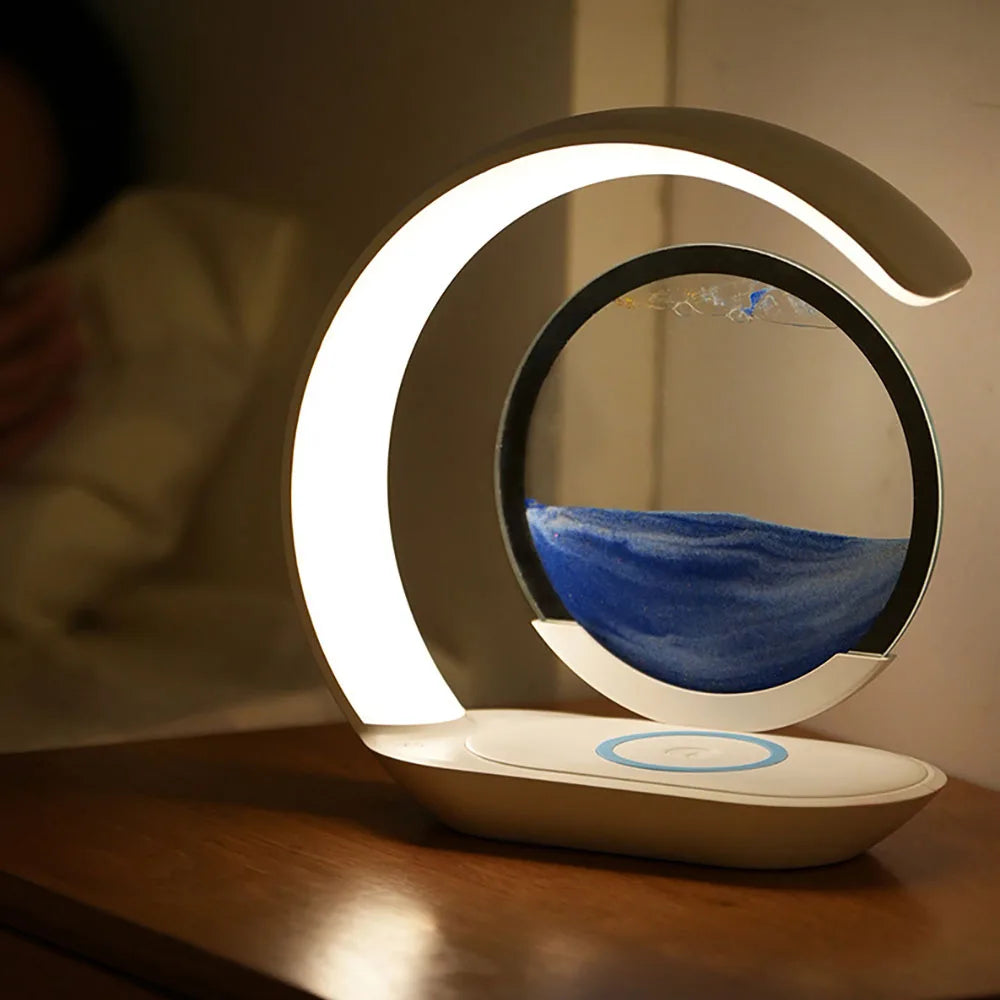 ⏳ 3D Sand Art Lamp with Wireless Charging | Quicksand Design, LED Night Light & Modern Decor