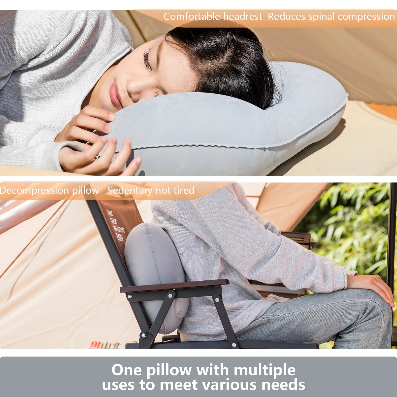 🛏️ BISINNA Inflatable Travel Pillow – Built-in Pump, Compact & Portable