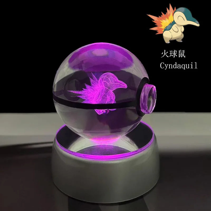 🪐 Pokémon 3D Crystal Ball LED Night Light – Pikachu, Gengar, Eevee & Mewtwo