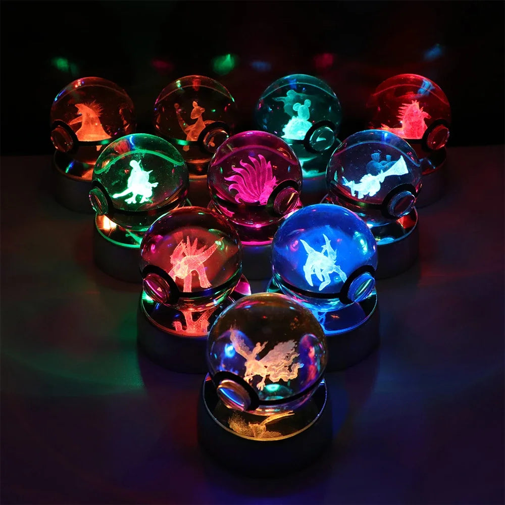 🪐 Pokémon 3D Crystal Ball LED Night Light – Pikachu, Gengar, Eevee & Mewtwo