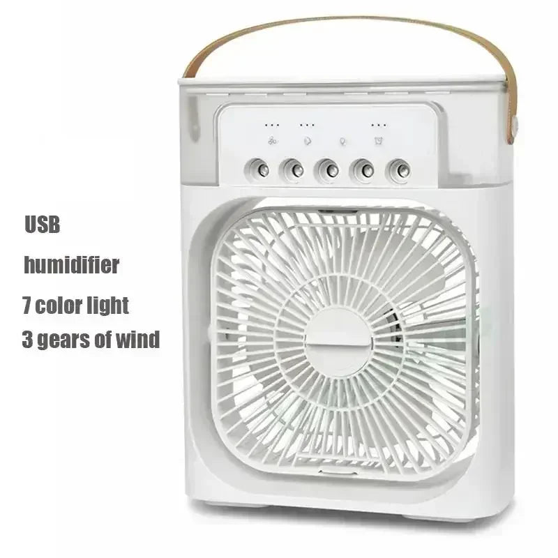 💨3-in-1 Mini Air Cooler, Fan & Humidifier with LED Night Light – Portable, USB Powered, Low-Noise