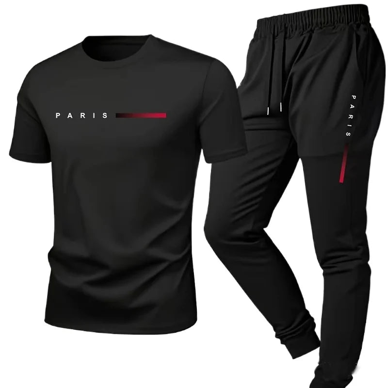 👕 PARIS Men’s Casual Suit – Spring/Summer Two-Piece Set
