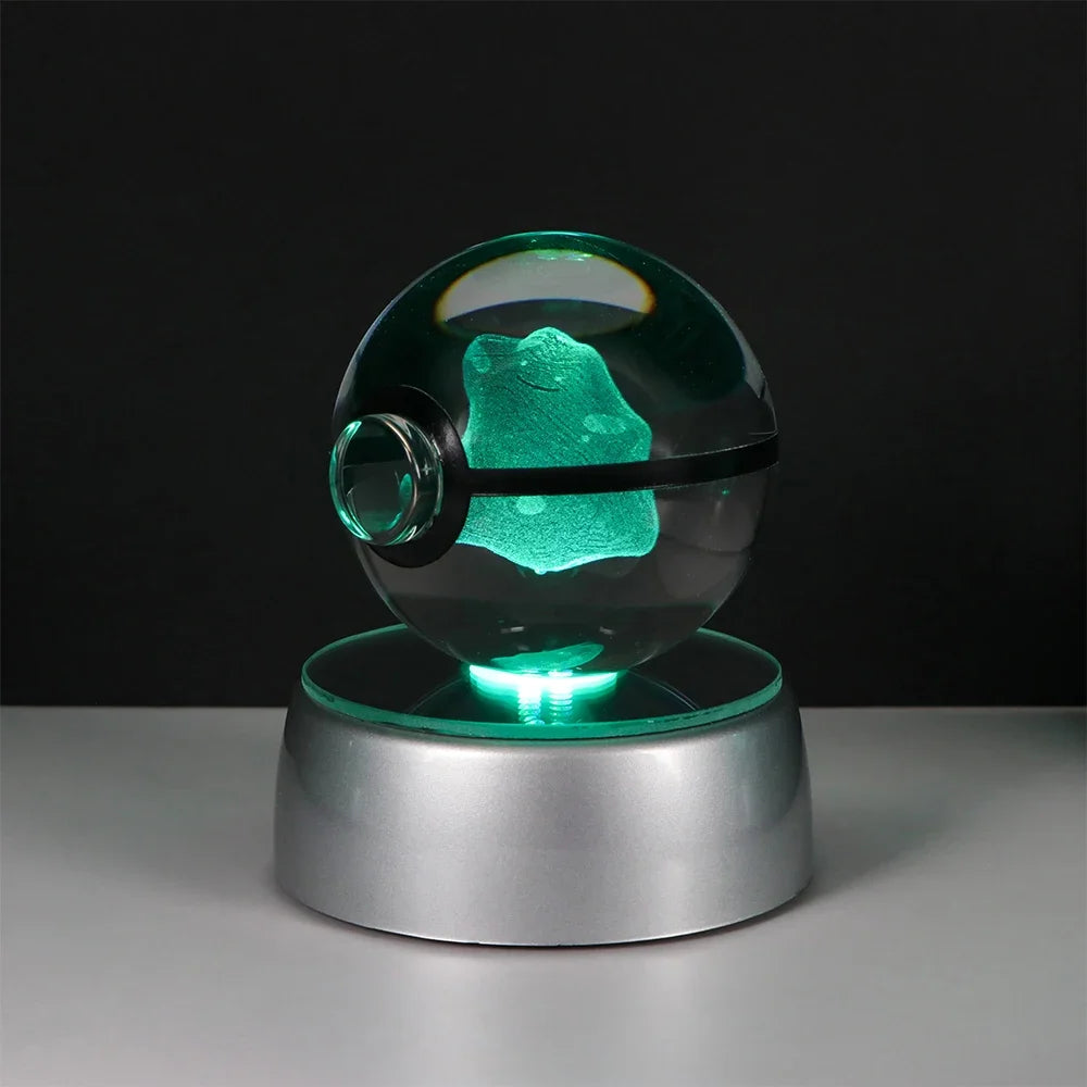 🪐 Pokémon 3D Crystal Ball LED Night Light – Pikachu, Gengar, Eevee & Mewtwo