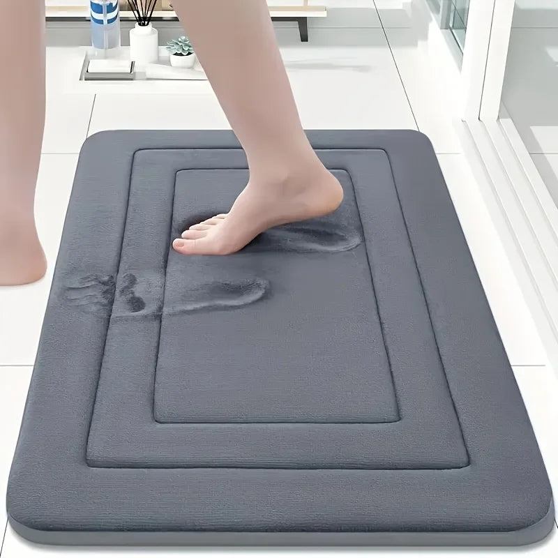 🛁 Vintage Memory Foam Bath Mat | Beige & Blue 🌸 | Non-Slip & Ultra-Absorbent