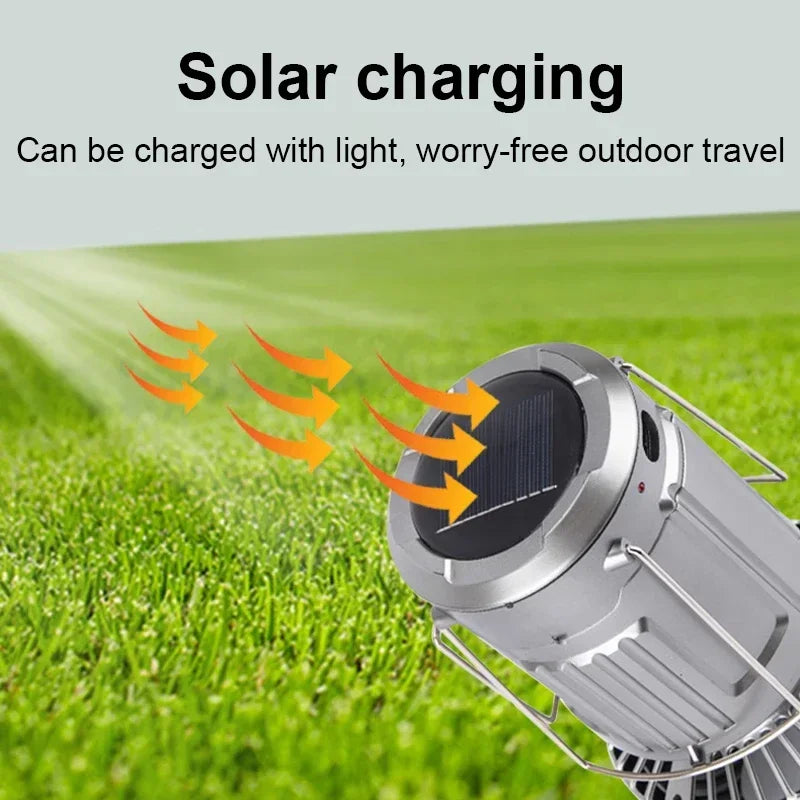 ☀️🌬️ 4-in-1 Solar Rechargeable Fan & Camping Night Light with Power Bank