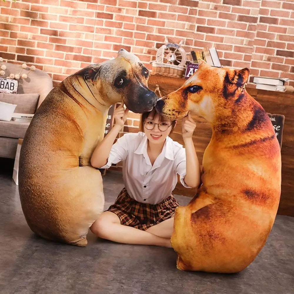 🐶 3D Lifelike Animal Cute Bend Dog Printed Throw Pillow – Funny Dog Head Cosplay Cushion for Kids and Home