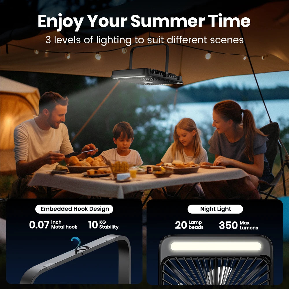 🌬️ Warmco D4 Portable Rechargeable Fan – 20000mAh Battery, 4 Speeds, Ultra-Quiet, LED Light