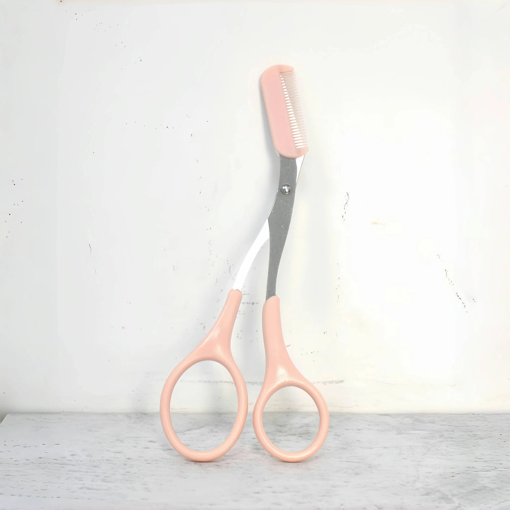 💗✂️ Pink Eyebrow Trimming Scissors with Built-In Comb – Stainless Steel Precise Grooming Tool