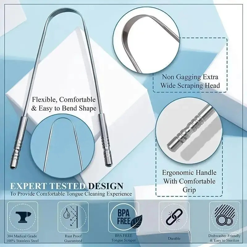 👅 Stainless Steel Tongue Scraper – U-Shaped for Fresh Breath
