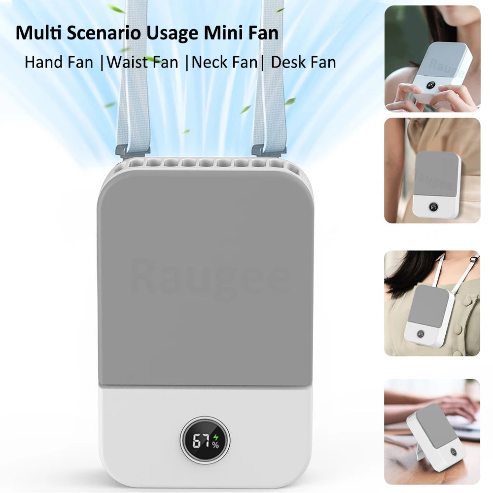 🌀 ❄️ 4-in-1 Portable Rechargeable Fan | Handheld, Neck, Waist & Desk