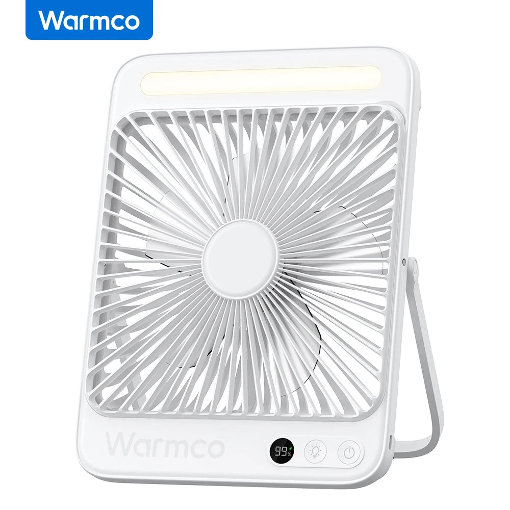 🌬️ Warmco D4 Portable Rechargeable Fan – 20000mAh Battery, 4 Speeds, Ultra-Quiet, LED Light