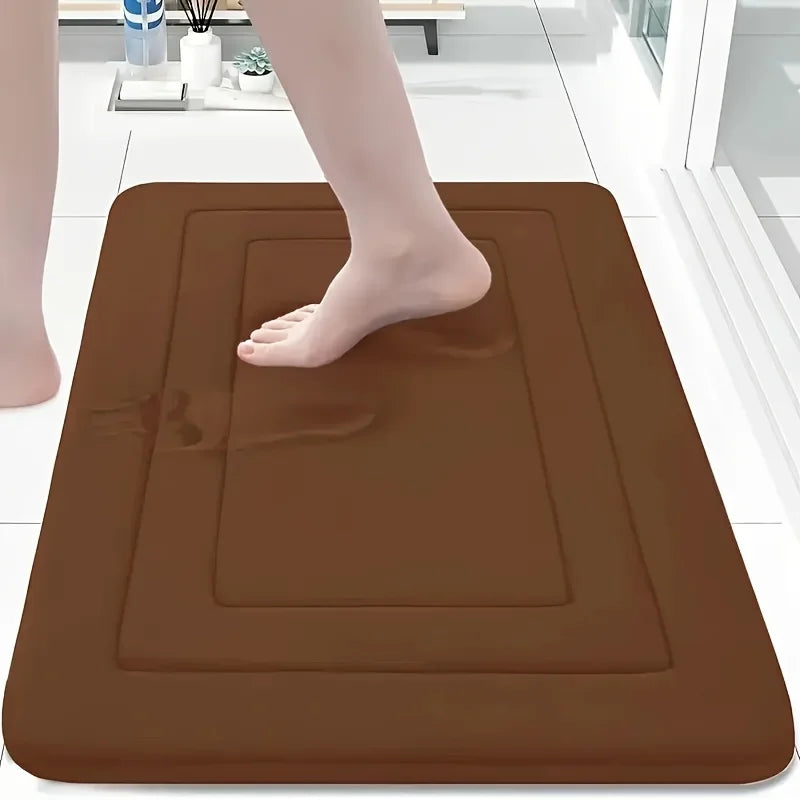 🛁 Vintage Memory Foam Bath Mat | Beige & Blue 🌸 | Non-Slip & Ultra-Absorbent