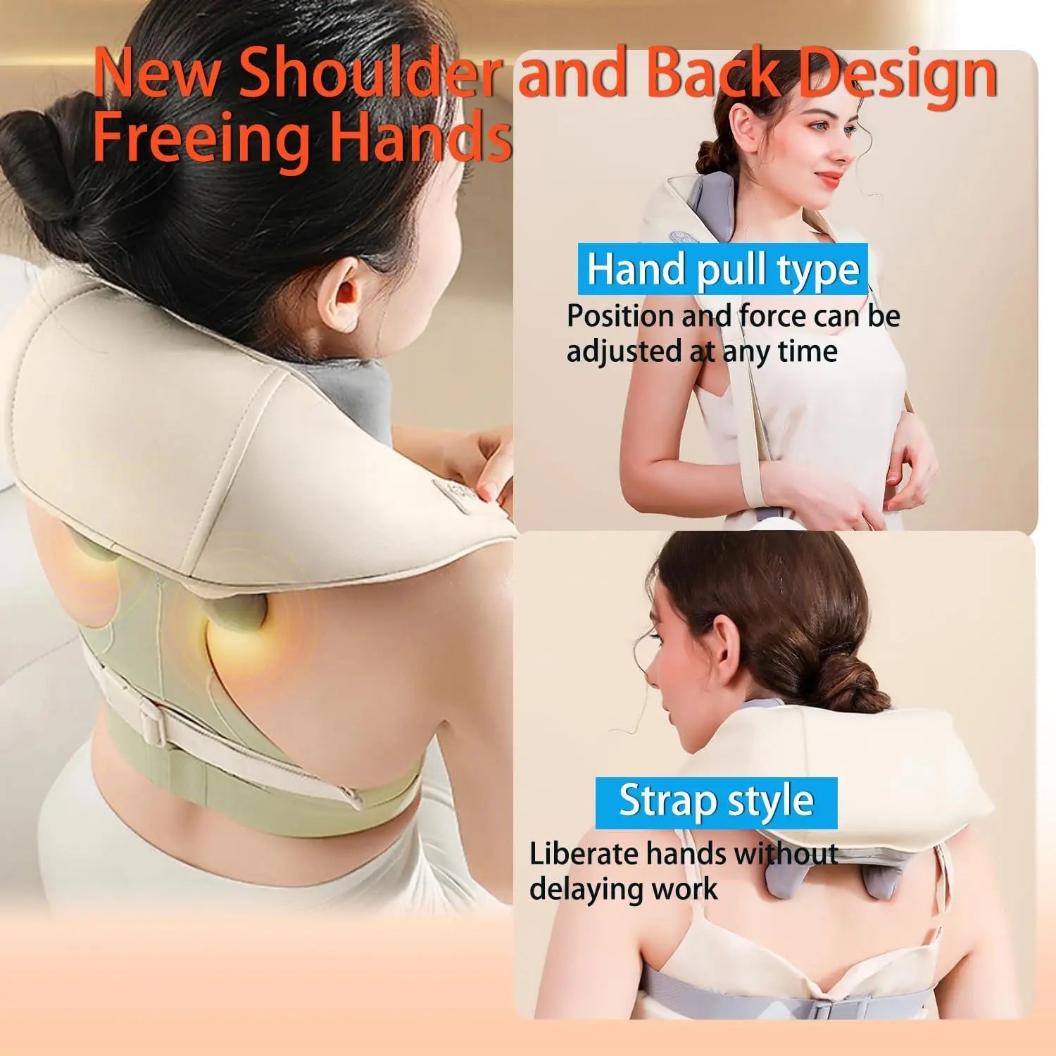 💆‍♀️ 20W Beige Neck & Shoulder Massager – Wireless Kneading Massage Shawl