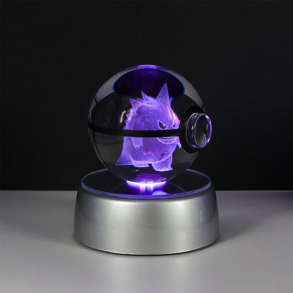 🪐 Pokémon 3D Crystal Ball LED Night Light – Pikachu, Gengar, Eevee & Mewtwo