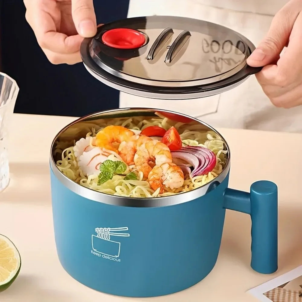 🍜 1000ml Stainless Steel Thermal Bowl with Phone Holder | Portable & Eco-Friendly