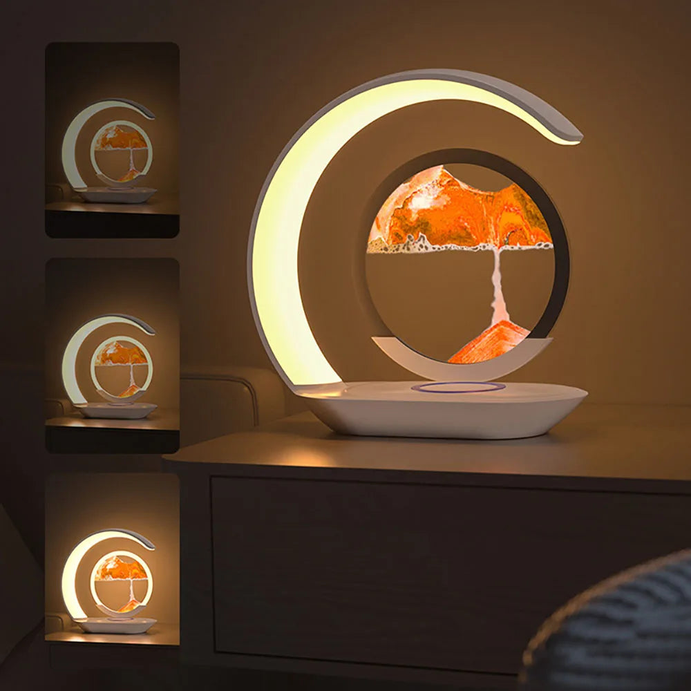 ⏳ 3D Sand Art Lamp with Wireless Charging | Quicksand Design, LED Night Light & Modern Decor