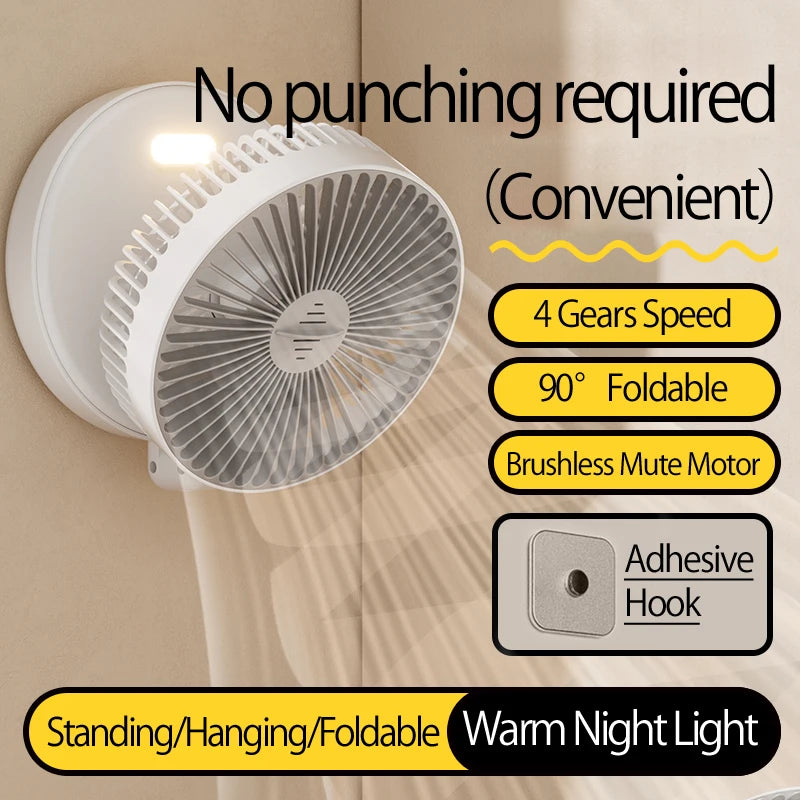 🌬️ HAOYUNMA 2024 3-in-1 Multifunctional Portable Fan – Rechargeable Wall-Mounted & Desktop with Night Light