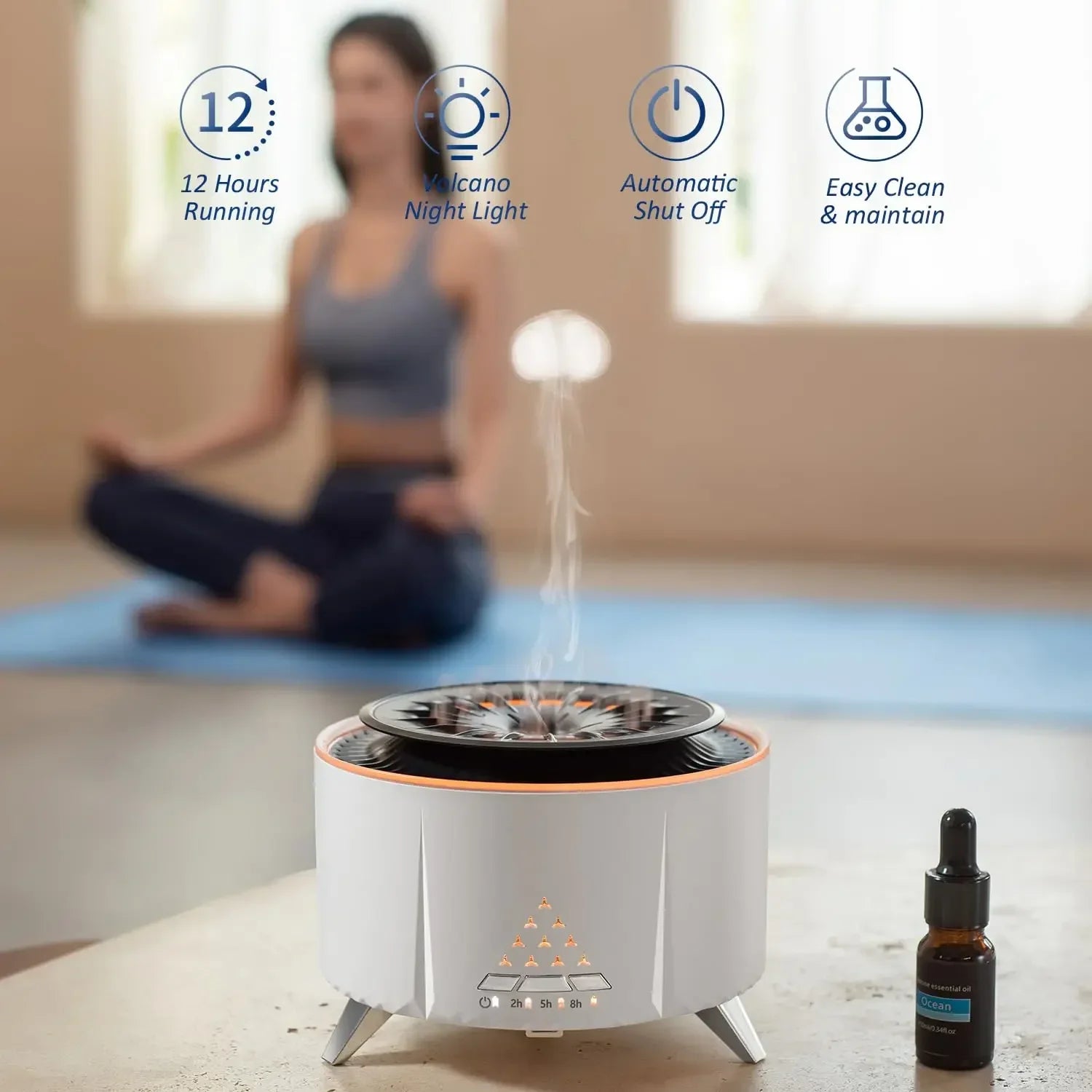 🌋 Volcano Jellyfish Mist Essential Oil Diffuser – 350ml, Night Light, Ultrasonic Cool Mist