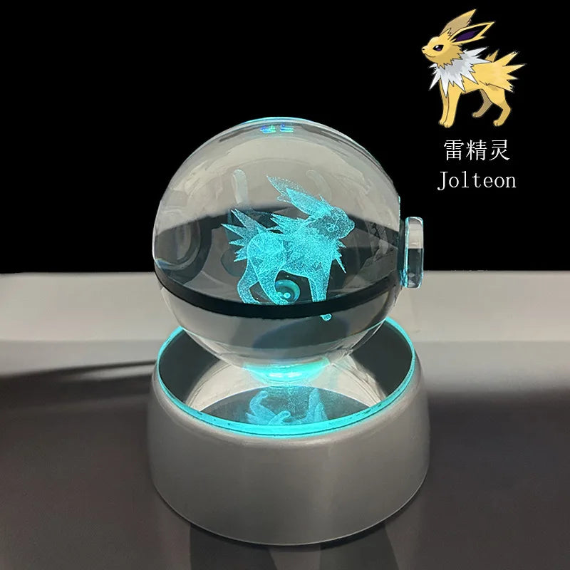 🪐 Pokémon 3D Crystal Ball LED Night Light – Pikachu, Gengar, Eevee & Mewtwo