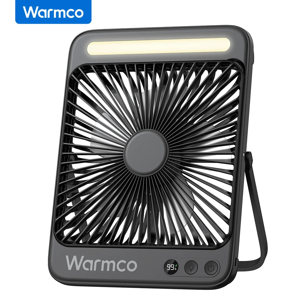 🌬️ Warmco D4 Portable Rechargeable Fan – 20000mAh Battery, 4 Speeds, Ultra-Quiet, LED Light
