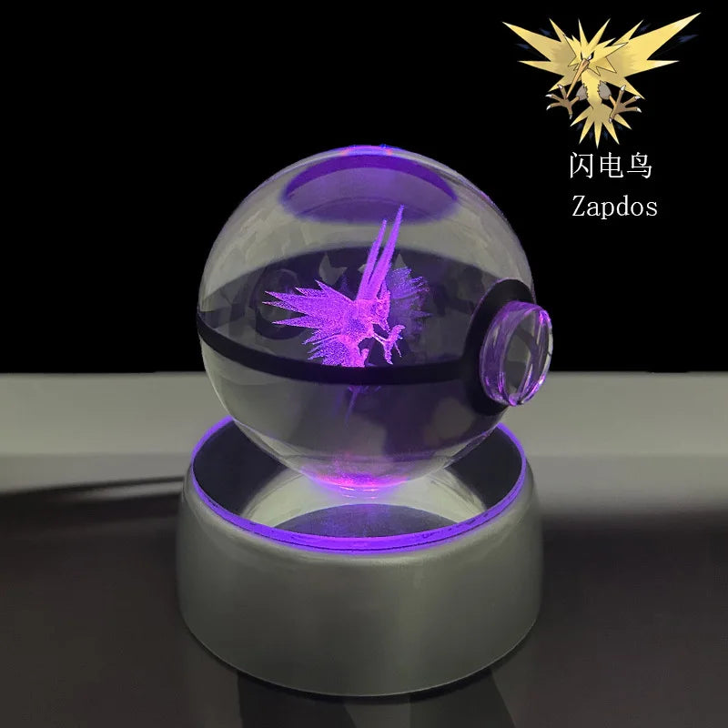 🪐 Pokémon 3D Crystal Ball LED Night Light – Pikachu, Gengar, Eevee & Mewtwo