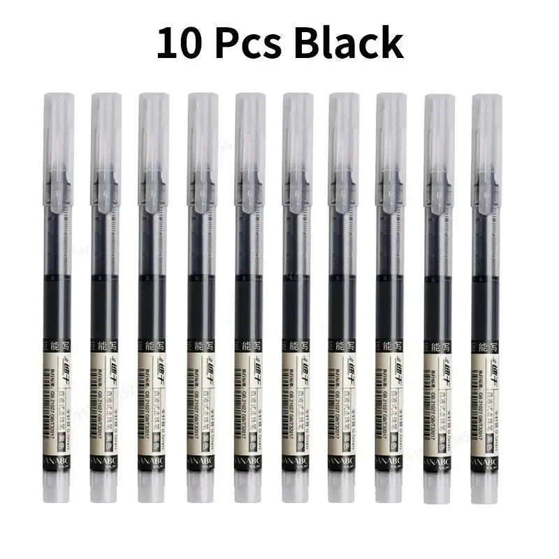 🖊️ 10Pcs/Set High Quality Needle Type Gel Pens – Straight Liquid Ballpoint