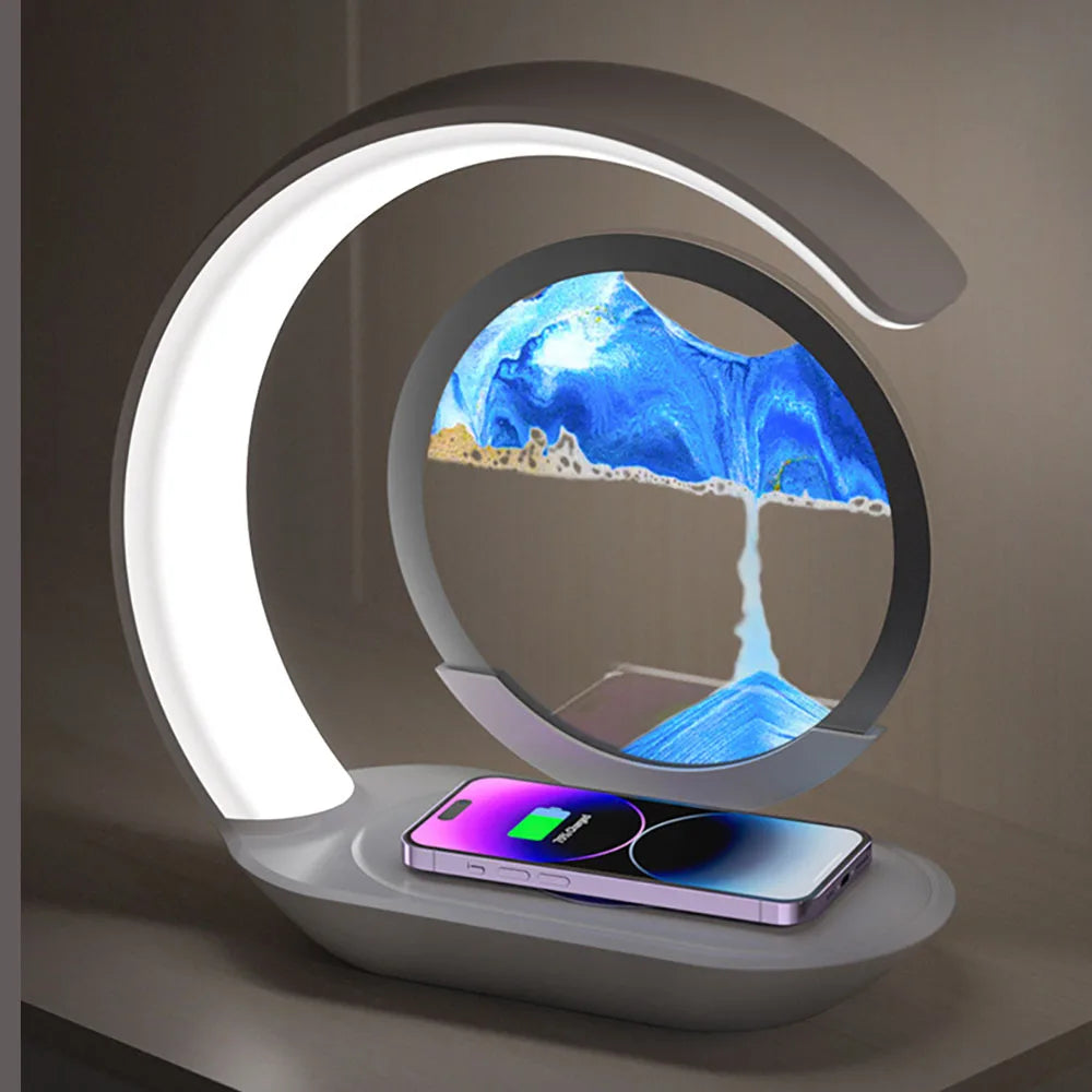 ⏳ 3D Sand Art Lamp with Wireless Charging | Quicksand Design, LED Night Light & Modern Decor