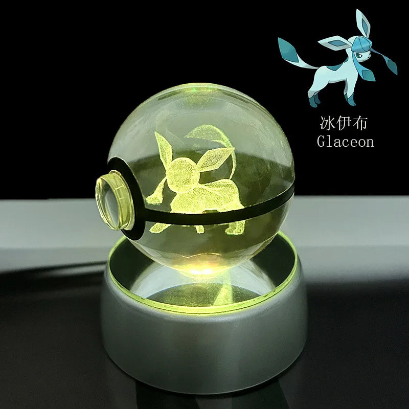 🪐 Pokémon 3D Crystal Ball LED Night Light – Pikachu, Gengar, Eevee & Mewtwo
