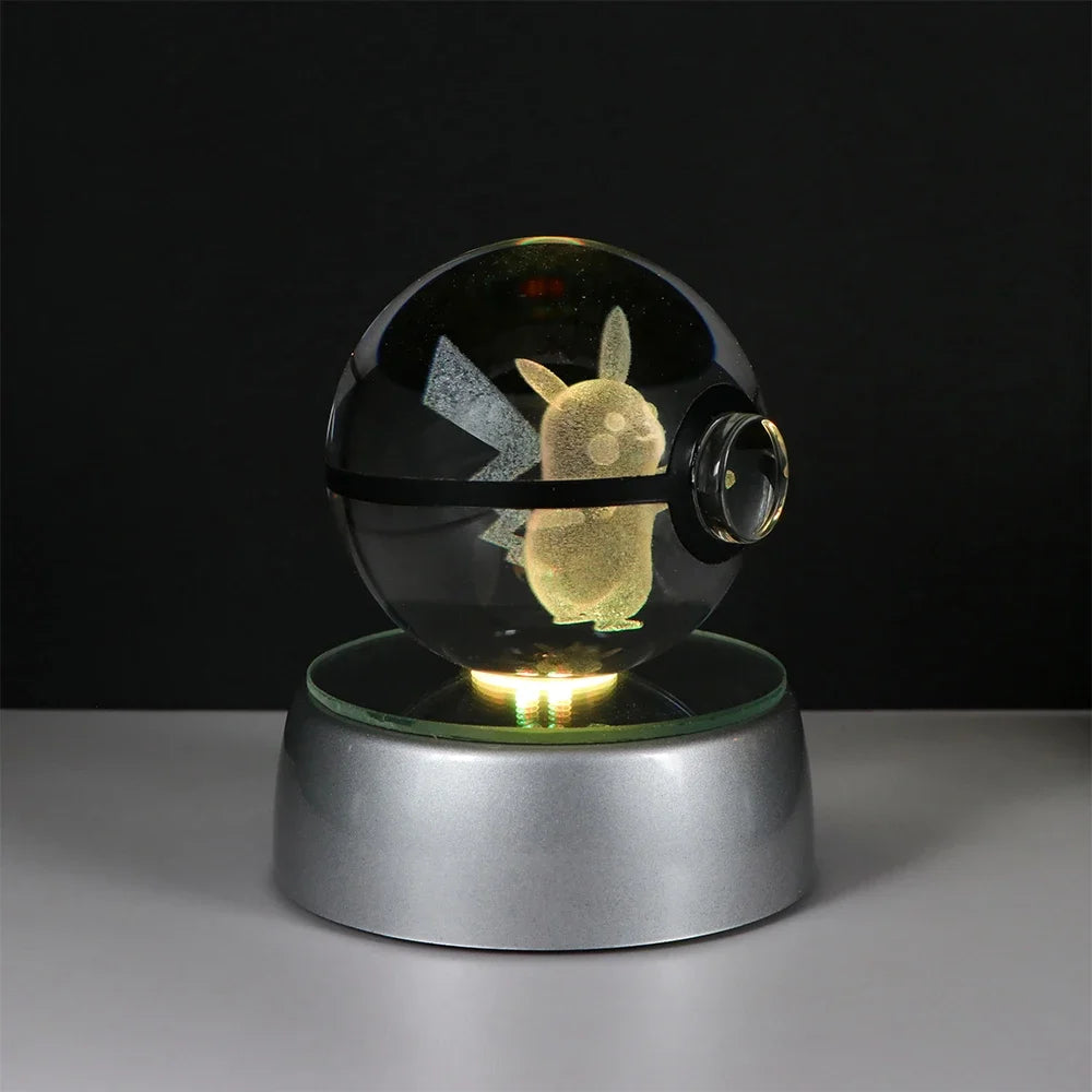 🪐 Pokémon 3D Crystal Ball LED Night Light – Pikachu, Gengar, Eevee & Mewtwo