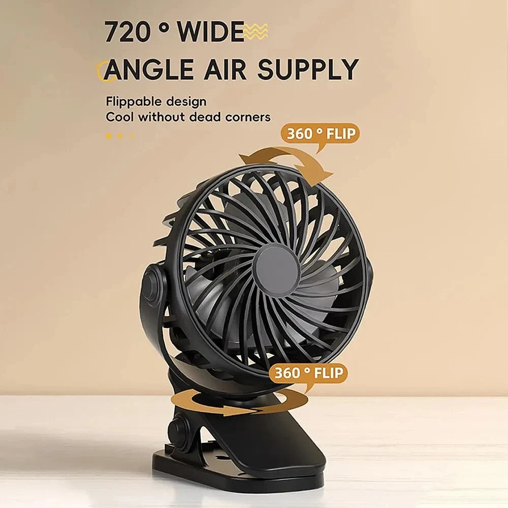 🌬️✨ USB Clip Fan 360° Rotatable with 3 Speeds & Night Light