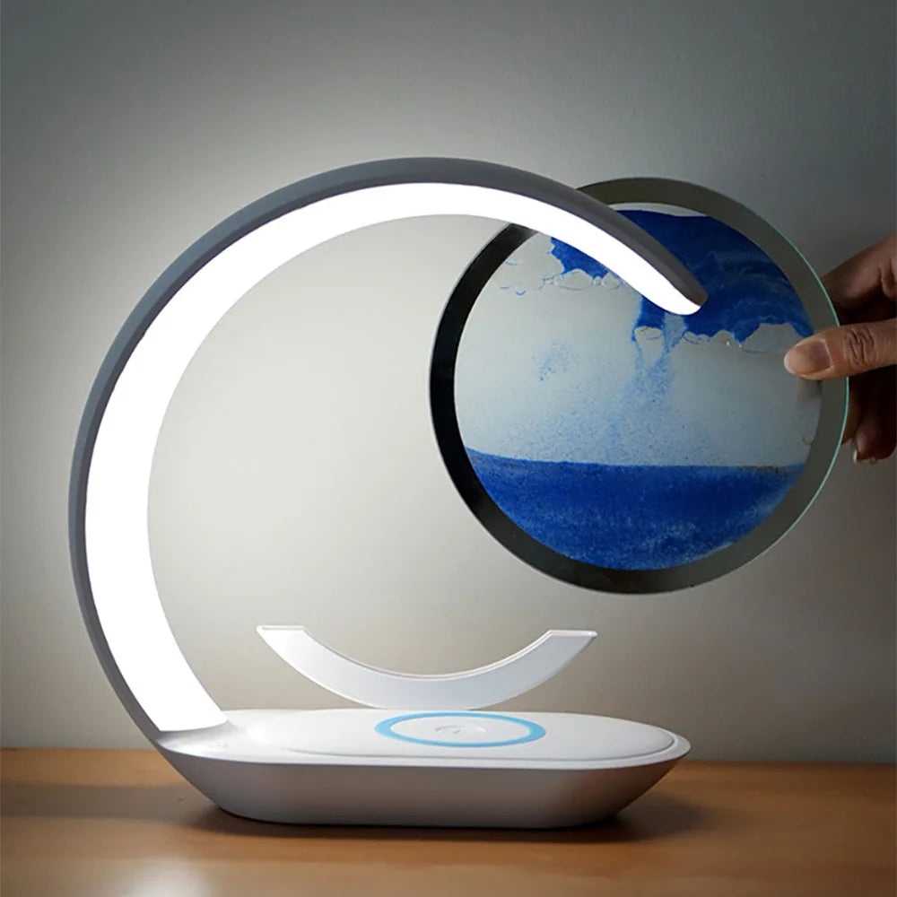⏳ 3D Sand Art Lamp with Wireless Charging | Quicksand Design, LED Night Light & Modern Decor