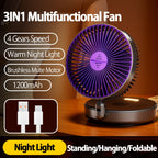 🌬️ HAOYUNMA 2024 3-in-1 Multifunctional Portable Fan – Rechargeable Wall-Mounted & Desktop with Night Light