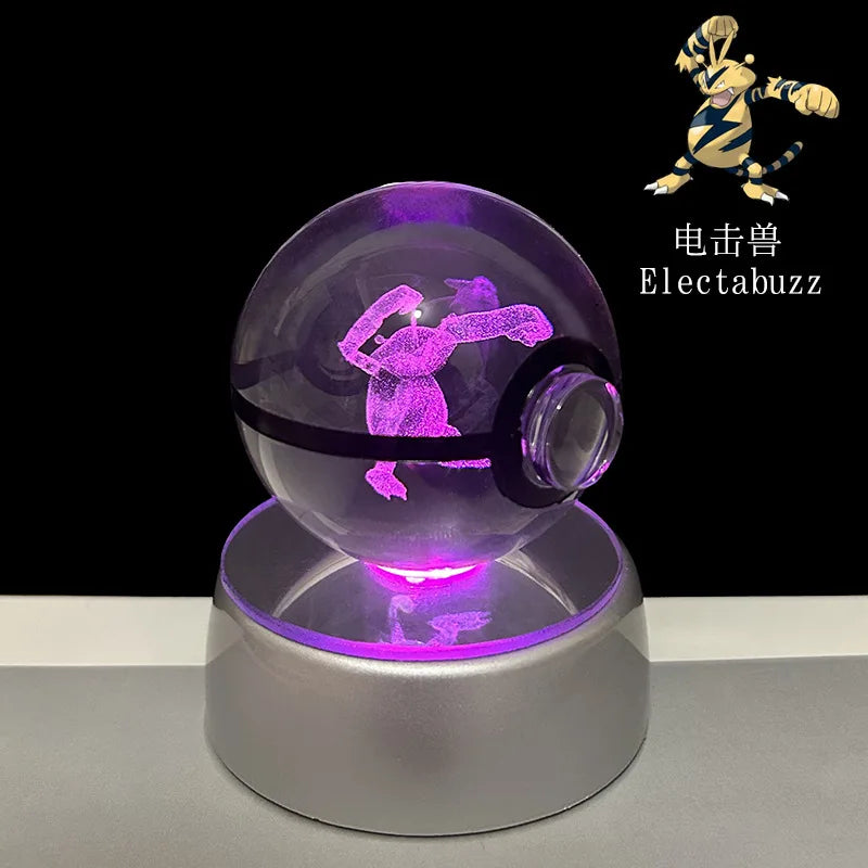 🪐 Pokémon 3D Crystal Ball LED Night Light – Pikachu, Gengar, Eevee & Mewtwo