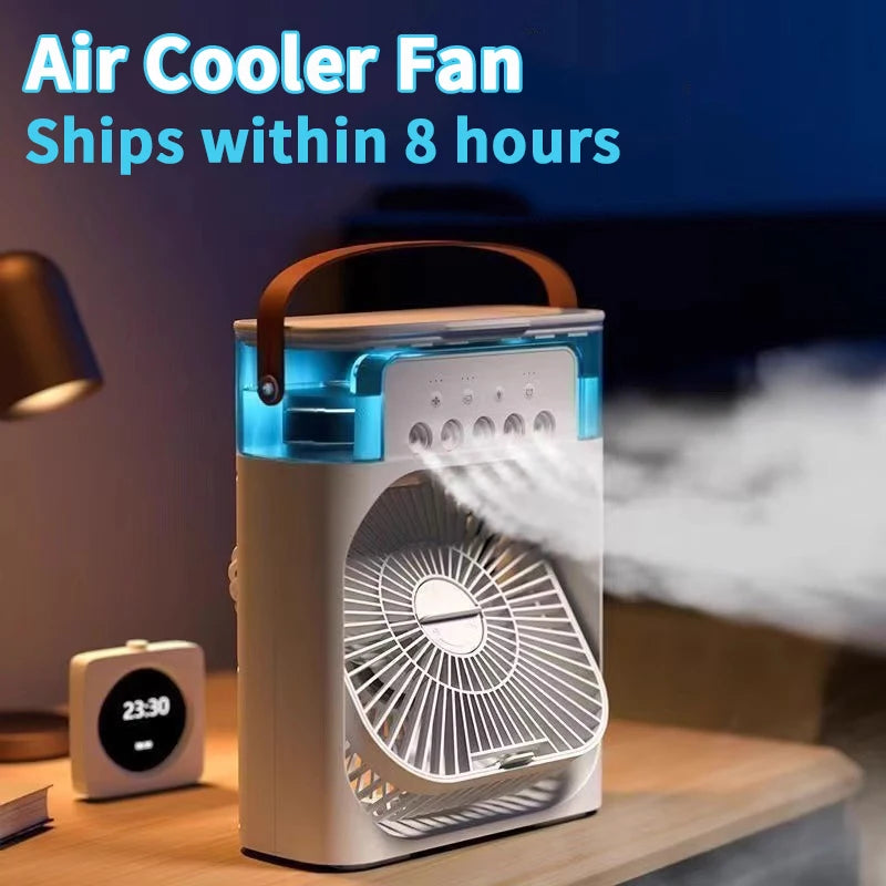 💨3-in-1 Mini Air Cooler, Fan & Humidifier with LED Night Light – Portable, USB Powered, Low-Noise
