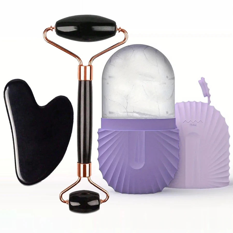 ❄️ 1/2/3pcs Ice Face Roller Facial Skincare Set – GuaSha & Face Massage Roller