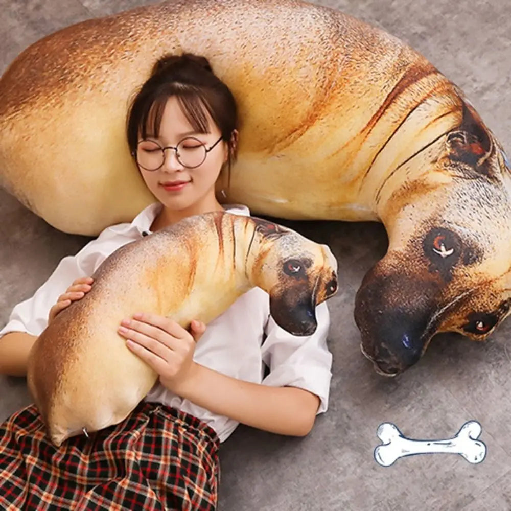 🐶 3D Lifelike Animal Cute Bend Dog Printed Throw Pillow – Funny Dog Head Cosplay Cushion for Kids and Home