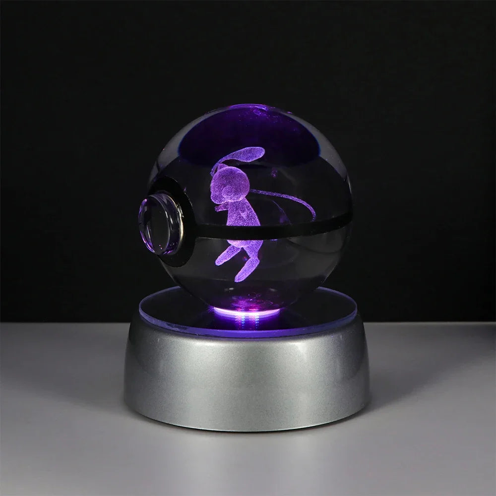 🪐 Pokémon 3D Crystal Ball LED Night Light – Pikachu, Gengar, Eevee & Mewtwo