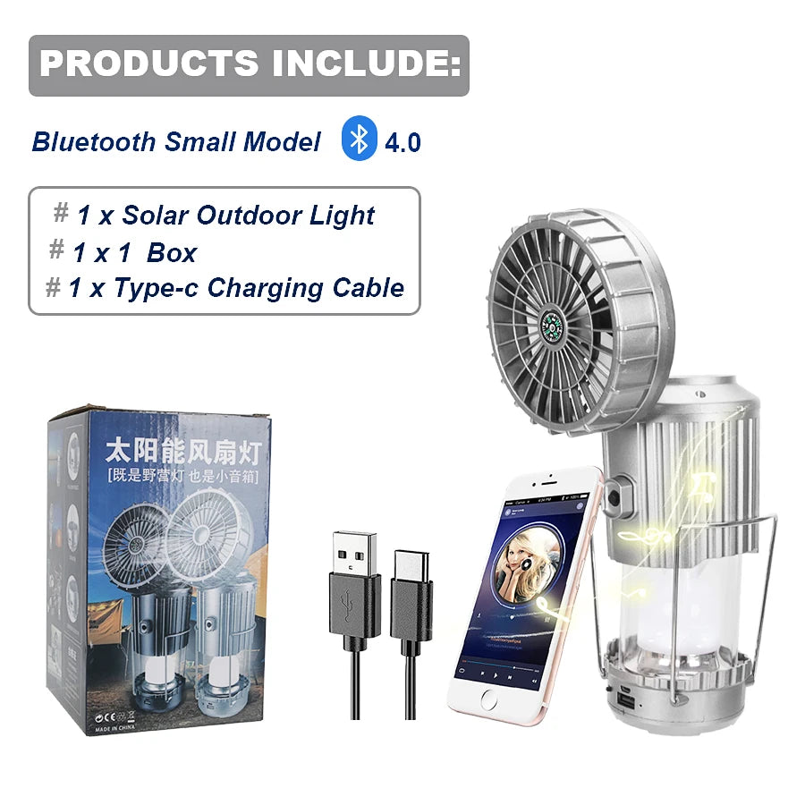 ☀️🌬️ 4-in-1 Solar Rechargeable Fan & Camping Night Light with Power Bank