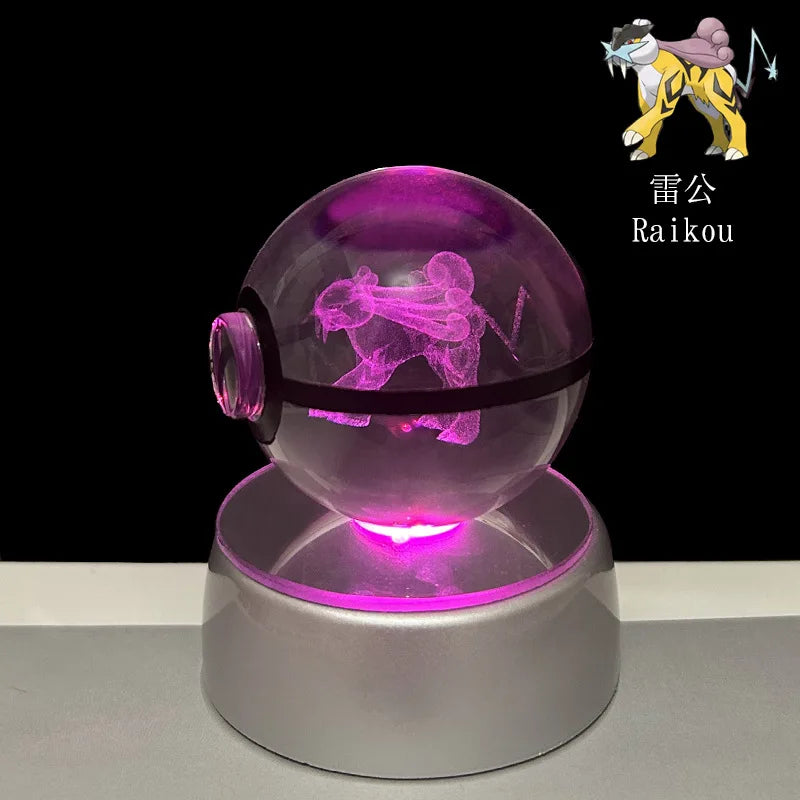 🪐 Pokémon 3D Crystal Ball LED Night Light – Pikachu, Gengar, Eevee & Mewtwo
