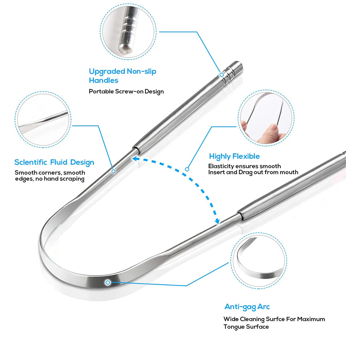 👅 Premium Stainless Steel Tongue Scraper – Cleaner for Adults & Kids