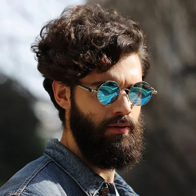 🕶️ Classic Steampunk Sunglasses – Retro Round Metal Frame for Men & Women