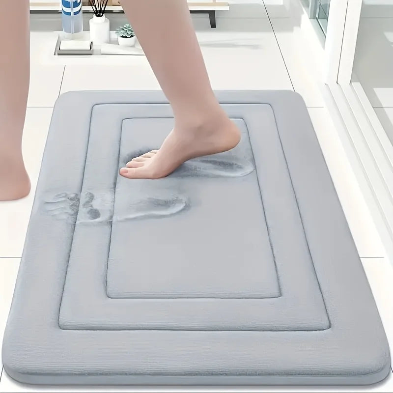 🛁 Vintage Memory Foam Bath Mat | Beige & Blue 🌸 | Non-Slip & Ultra-Absorbent