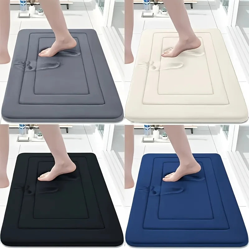 🛁 Vintage Memory Foam Bath Mat | Beige & Blue 🌸 | Non-Slip & Ultra-Absorbent