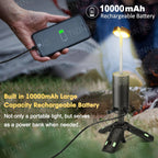 🏕️ Telescopic Rechargeable Flashlight 10,000mAh 🔋 | Camping, Fishing, Emergencies & Ambient Light 🌙