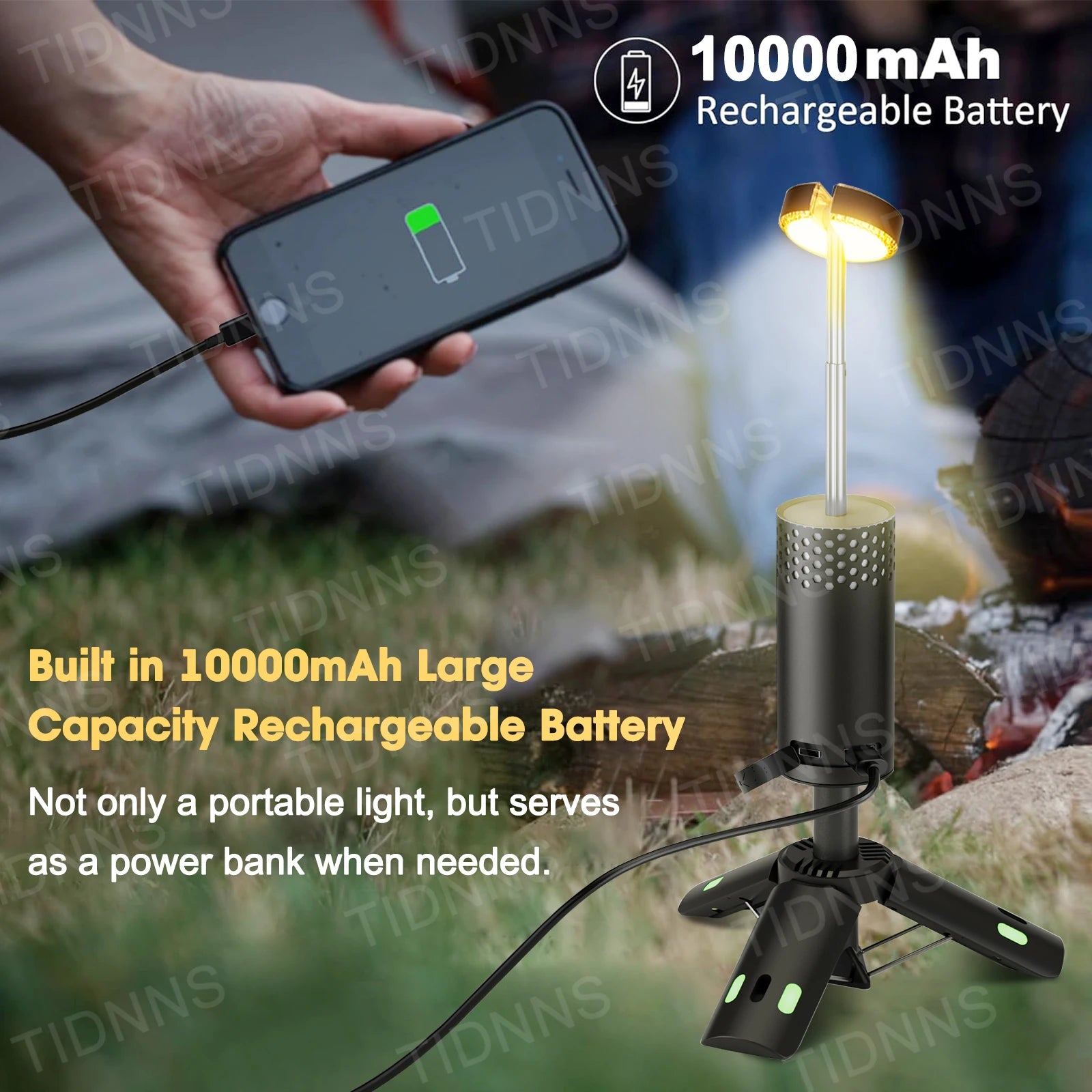 🏕️ Telescopic Rechargeable Flashlight 10,000mAh 🔋 | Camping, Fishing, Emergencies & Ambient Light 🌙