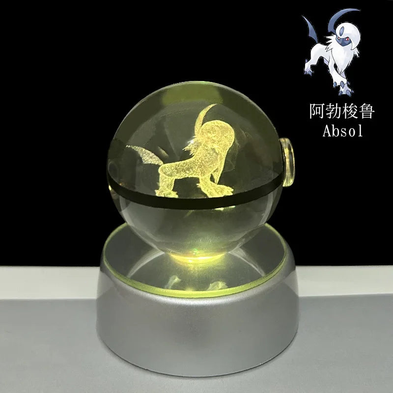 🪐 Pokémon 3D Crystal Ball LED Night Light – Pikachu, Gengar, Eevee & Mewtwo