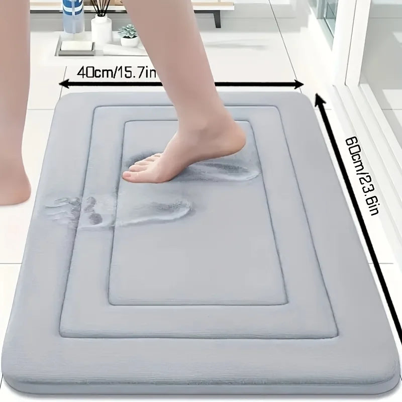 🛁 Vintage Memory Foam Bath Mat | Beige & Blue 🌸 | Non-Slip & Ultra-Absorbent