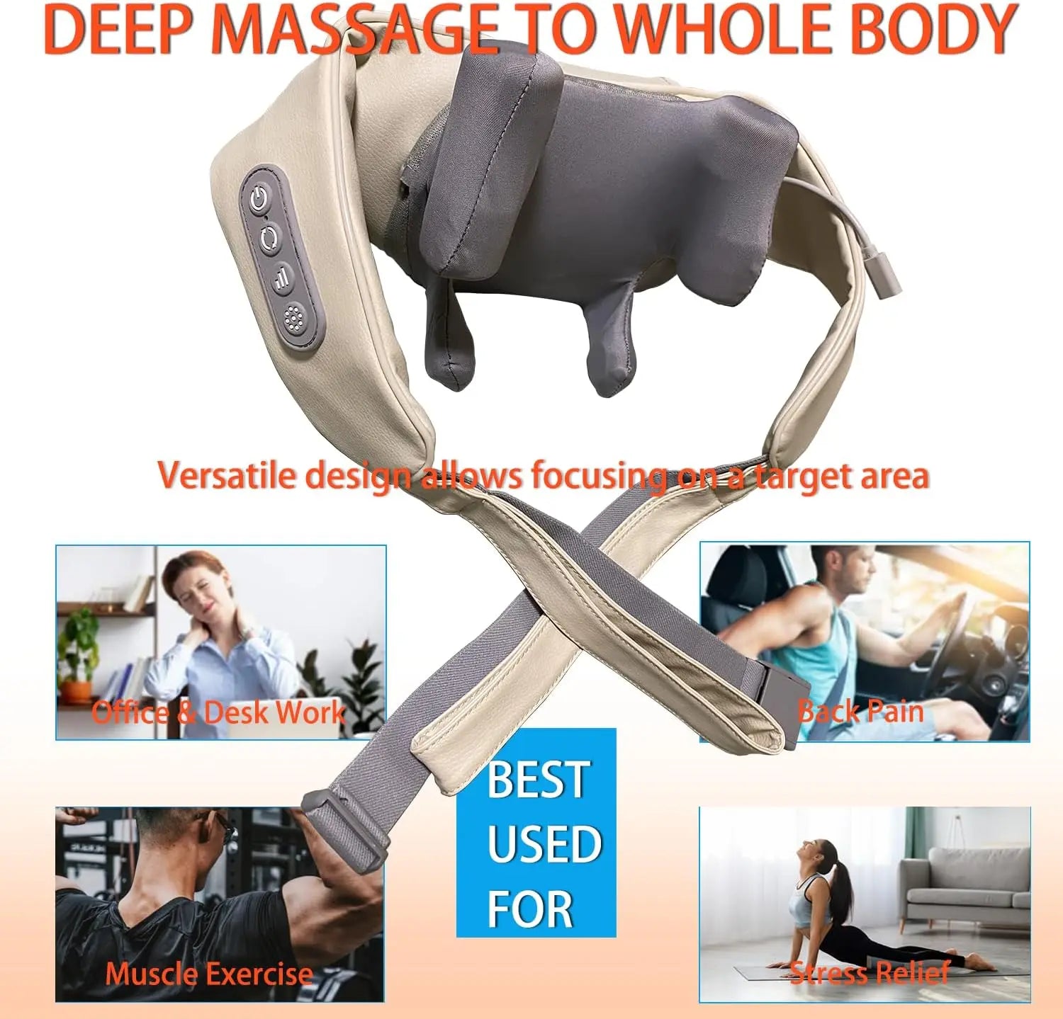 💆‍♀️ 20W Beige Neck & Shoulder Massager – Wireless Kneading Massage Shawl