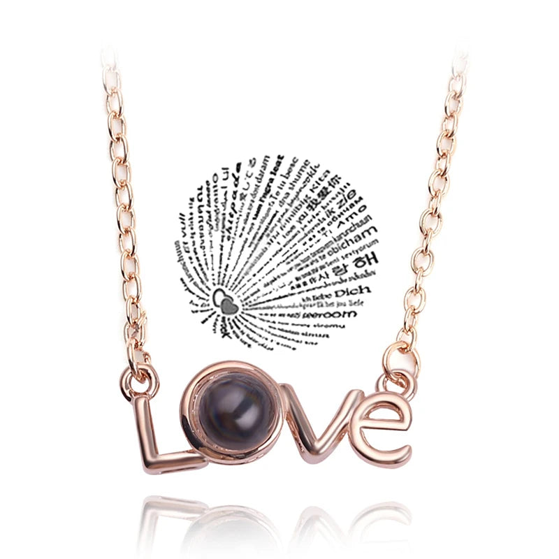 💖 Projection Necklace – 100 Languages "I Love You" Pendant
