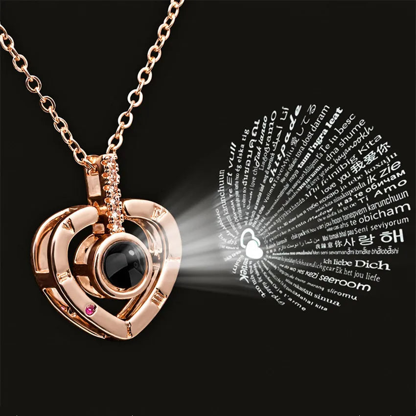 💖 Projection Necklace – 100 Languages "I Love You" Pendant